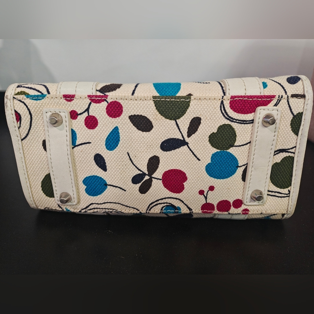 127 - FURLA Cream Canvas Mini Satchel with Teal, Olive, and Berry Floral Print - Picture 5 of 12